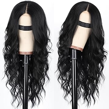 Black Wig for Women, Long Wavy Lace Hairline Middle Part Synthetic Heat Resistant Wig for Daily Party-26 Inch