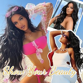 Black Wig for Women, Long Wavy Lace Hairline Middle Part Synthetic Heat Resistant Wig for Daily Party-26 Inch