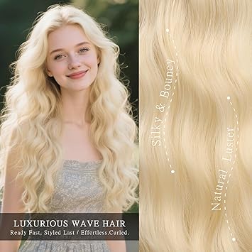 Long Blonde Wavy Wig for Women 28 Inch Middle Part Wavy Curly Wig Natural Looking Synthetic Heat Resistant Fiber Wig for Daily Party Halloween Cosplay Use