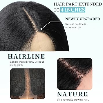 Black Wig for Women, Long Wavy Lace Hairline Middle Part Synthetic Heat Resistant Wig for Daily Party-26 Inch