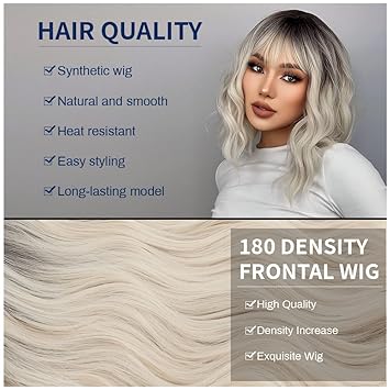 Black Ombre White Blonde Wig Short Body Wavy Bob Wigs for Women With Bangs Shoulder Length Synthetic Cosplay Party Wig for Girls Daily Use Colorful Wigs (ombre blonde)