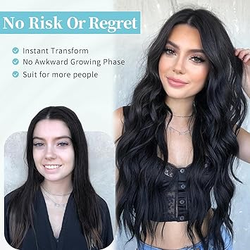 Black Wig for Women, Long Wavy Lace Hairline Middle Part Synthetic Heat Resistant Wig for Daily Party-26 Inch